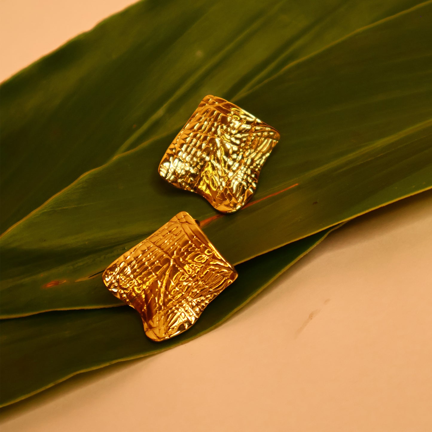Textured Gold Square Earrings - Anti Tarnish - Stellin Moon