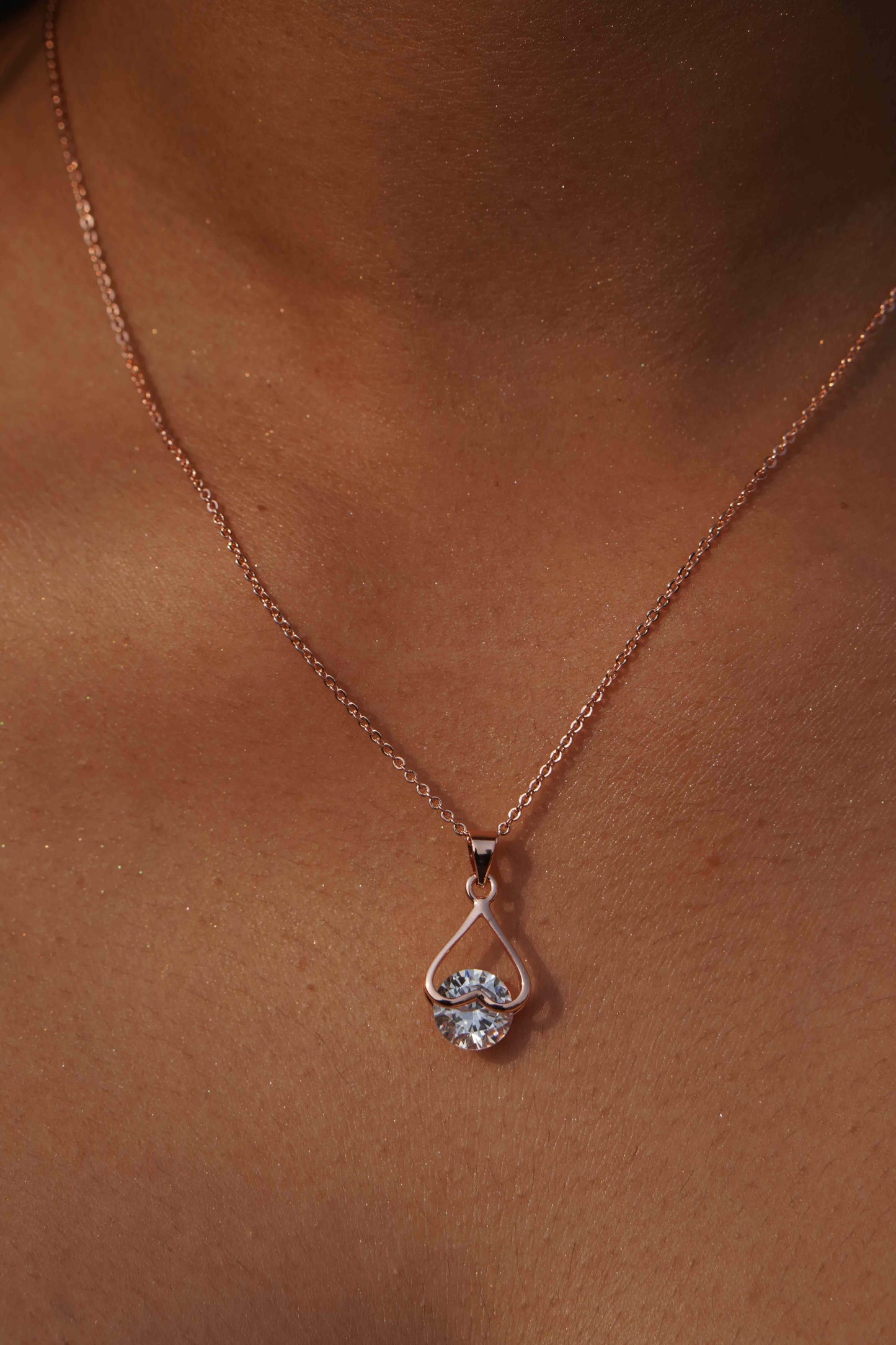 Stainless Steel Elegant Leaf-Shaped CZ Pendant Set - Anti Tarnish