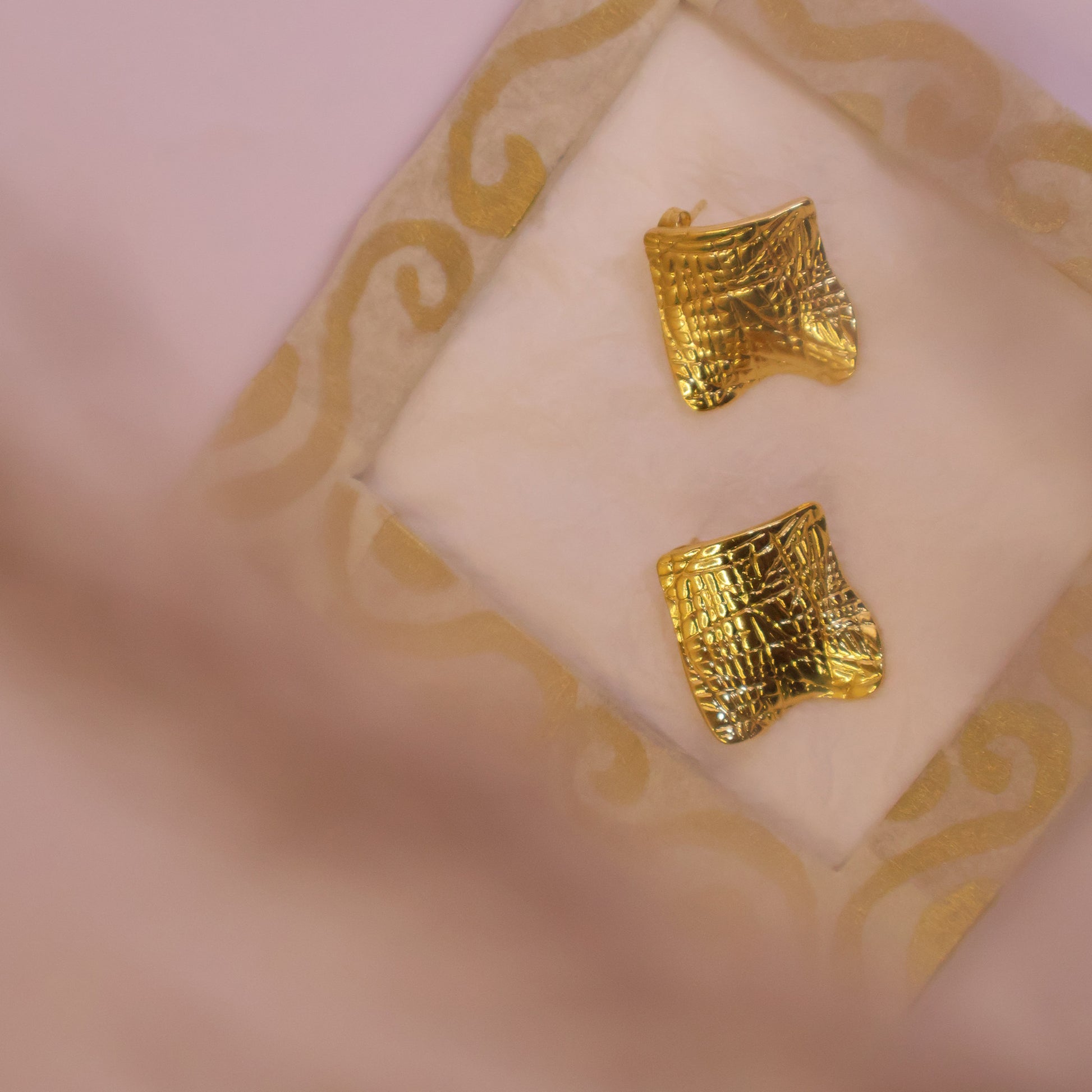 Textured Gold Square Earrings - Anti Tarnish - Stellin Moon